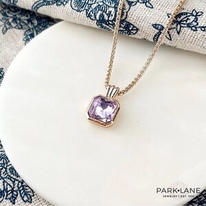 Park Lane Orchid Gold-Tone Necklace with Lavender Crystal Pendant, New